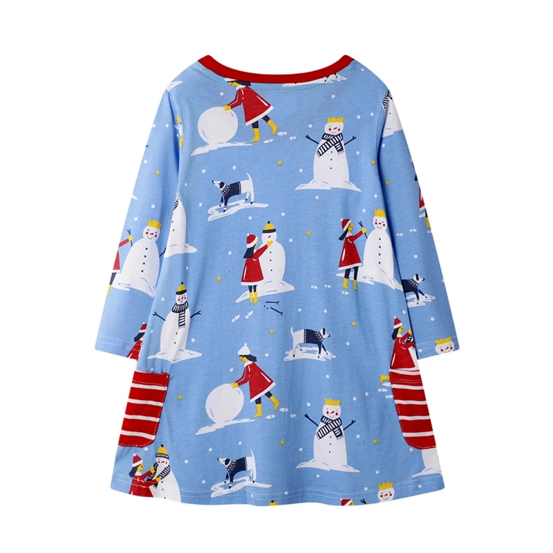 Рождественское платье для маленьких девочек; платья принцессы в полоску с карманами и рисунком снеговика; Лидер продаж года; повседневная одежда в британском стиле для девочек