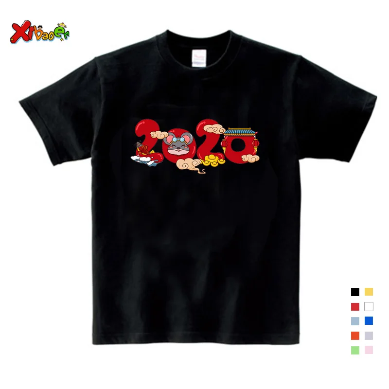 Kids T-shirt Футболка для мальчиков и девочек г., Новогодняя футболка в китайском стиле chun jie, топ для мальчиков, Модная белая футболка с короткими рукавами - Цвет: Kids T-shirt