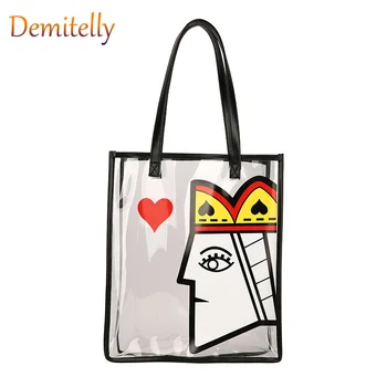 

Transparent Jelly Women's Handbag Fashion Playing Card Design Ladies Shoulder Bag Simple Printing Tote Bag Purse Shopping Bag