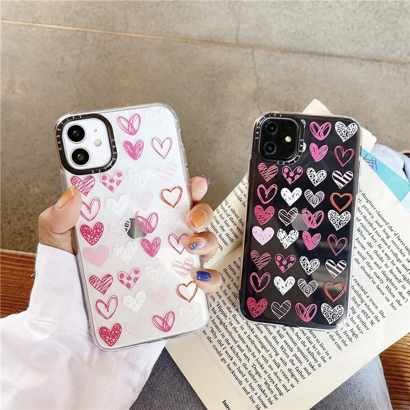 Cute Love Heart Phone Case For iPhone 7 8 Plus X XS 11 Pro Max Coque For iPhone XR Clear Soft TPU Back Cover Black Len Frame Cute Love Heart Phone Case For iPhone 7 8 Plus X XS 11 Pro Max Coque For iPhone XR Clear Soft TPU Back Cover Black Len Frame