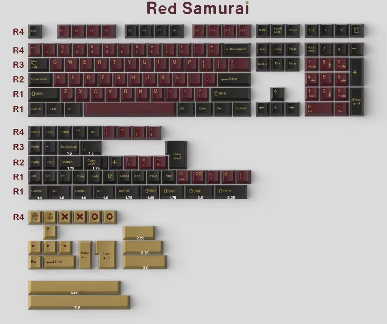 pc gaming keypad G-MKY Red Samurai  KEYCAPS Cherry Profile Keycap DOUBLE SHOT ABS FONT PBT Keycaps FOR MX Switch Mechanical Keyboard magic keyboard pc