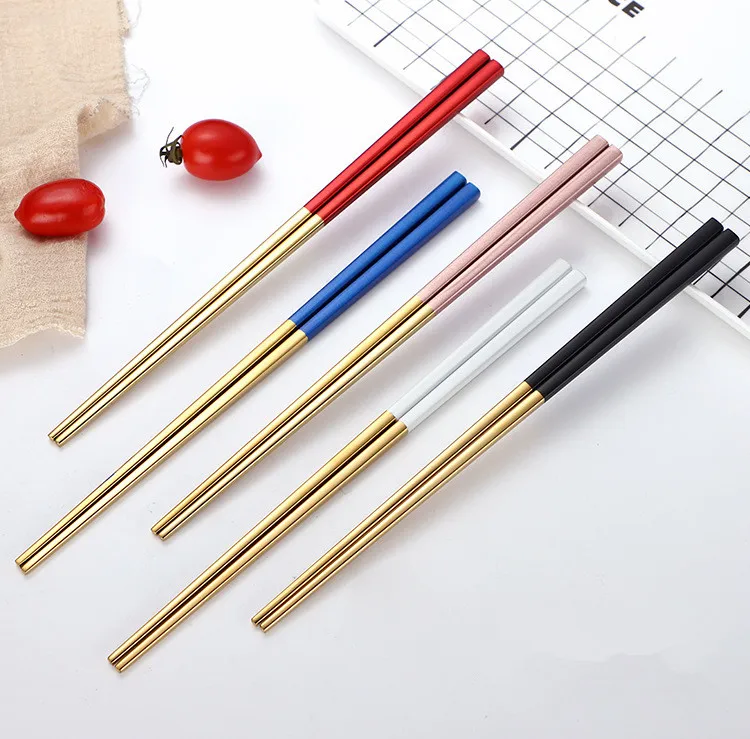5Pair Chopsticks Stainless Steel Titanize Chinese Gold chopsitcks Set Chop Sticks Used For Sushi Dinnerware QA 143 | Дом и сад