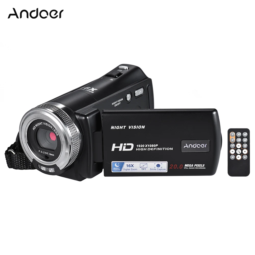 

Andoer 1080P Full HD Recording Video Camera Professional Video Camcorder 3.0" LCD Screen Rotatable Night Vision Face Detection