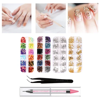 

Picker Dotting Pen Manicure DIY Design 3D Decoration Pick Up Tweezer Colorful Nail Rhinestones Set Art Home Salon Charms