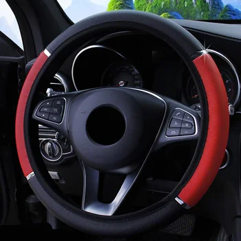 

2020 New Car Steering Wheel Cover Leather Steering-wheel Protector Anti-skid 38CM Universal Car Styling Red Blue Black