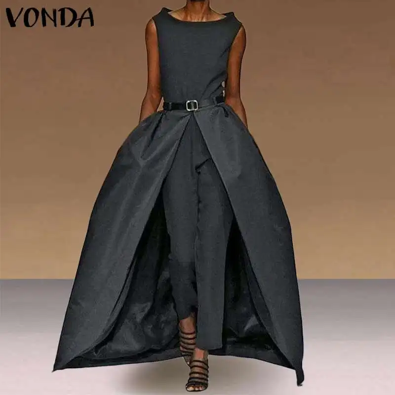 VONDA Woman Rompers And Jumpsuits Sexy Sleevelesss Solid Playsuits Office Ladies Overalls Female Vintage Trouser Pus Size Pants VONDA Woman Rompers And Jumpsuits Sexy Sleevelesss Solid Playsuits Office Ladies Overalls Female Vintage Trouser Pus Size Pants