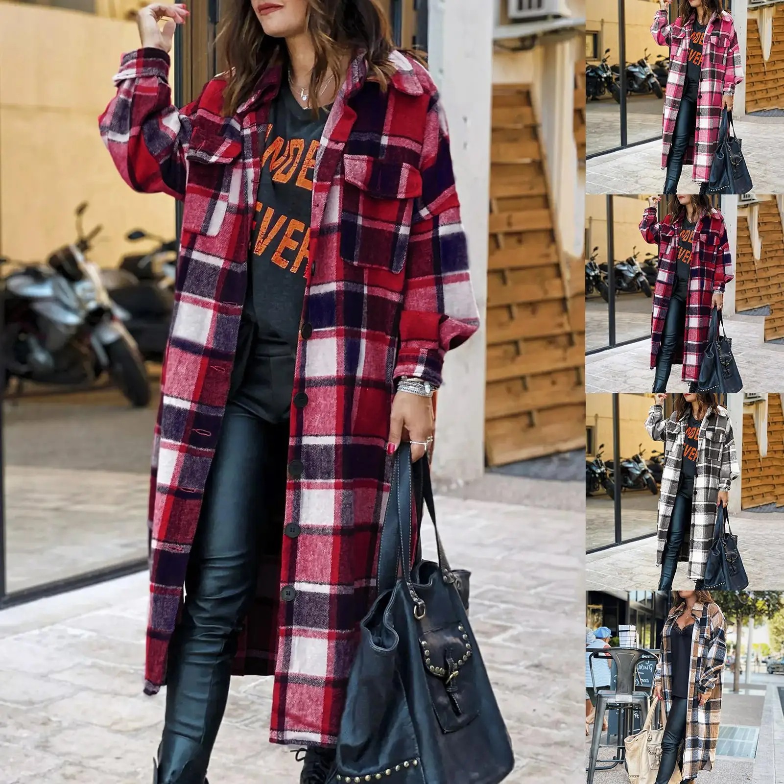 Cárdigan de manga larga con cuello vuelto para mujer, abrigo de camisa Maxi a cuadros, elegante, novedad de otoño