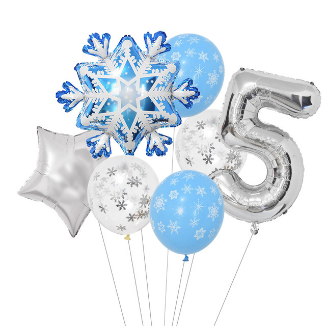 Set Snowflake Number Foil Balloons Confetti Latex Balloon Winter Kids Birthday Party Decoration Elsa Frozen Party Supplies