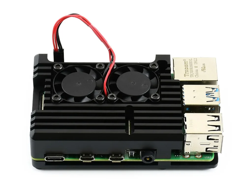 Корпус из алюминиевого сплава для Raspberry Pi 4 Модель B, черная броня, двойные вентиляторы охлаждения, пылестойкость, отличное распределение тепла