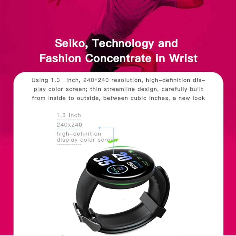 Умные часы для мужчин кровяное давление круглые умные часы для женщин водонепроницаемый спортивный трекер WhatsApp D18 для apple Android Ios Телефон