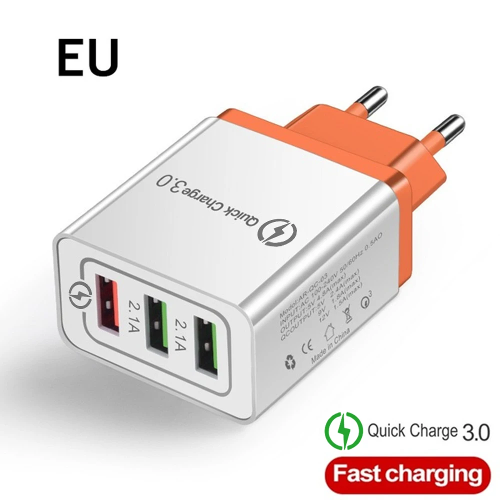 Высокое качество 5 В/3 А USB зарядное устройство Quick Charge 3,0 3 порта EU/US зарядное устройство для мобильных телефонов/настенное зарядное устройство s для iphone Xiaomi samsung huawei - Тип штекера: EU  Orange