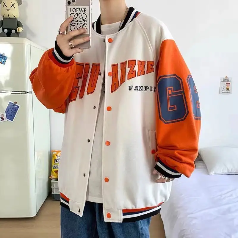 

High street men's jacket spring autumn national fashion hip-hop vintage baseball jacket men's loose street coat unisex Daily