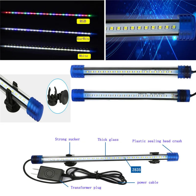 Водонепроницаемый светодиодный светильник для аквариума s светильник для аквариума RGB/синий/белый 50 см Погружной подводный зажим лампа для водного декора US AC220V