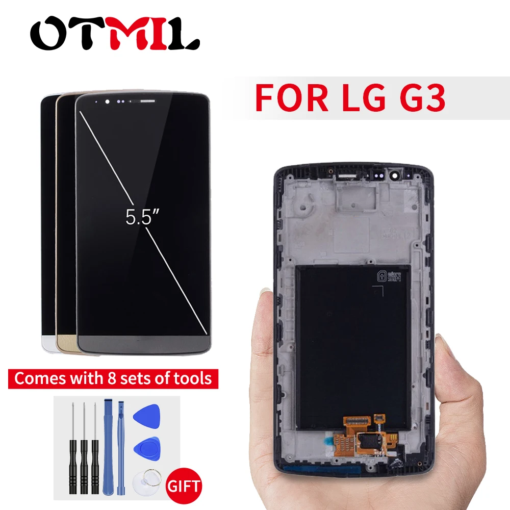 

5.5" Otmil For LG G3 LCD Display Touch Screen with Frame Digitizer Assembly For LG G3 Display G3 D850 D851 D855 VS985 D858 LCD@