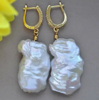 

32mm White Baroque Keshi Reborn Pearl Dangle Earrings