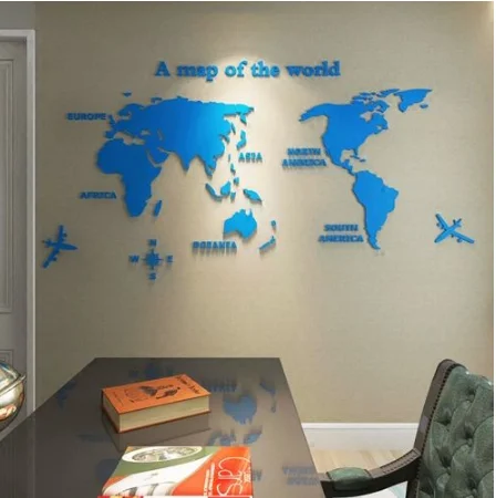 Креативная карта мира, акриловая декоративная 3D Настенная Наклейка для гостиной, спальни, офиса, Декор, 5 размеров, сделай сам, настенная наклейка, домашний декор - Цвет: light blue