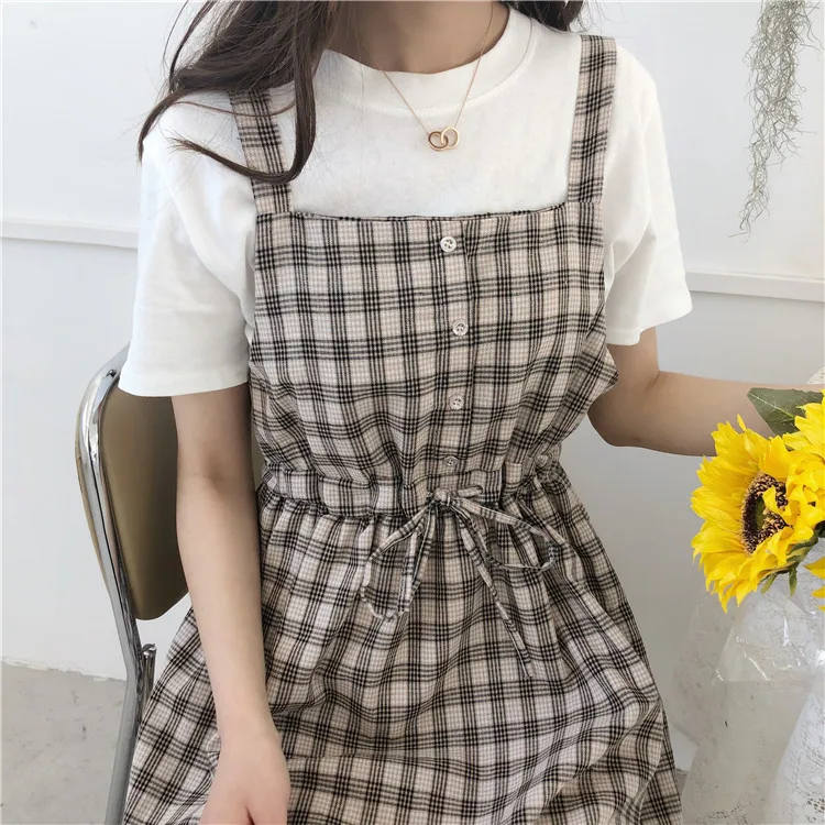 Kawaii Plaid Fashion Pinafore Summer Dress - 18 - Kawaii Mix