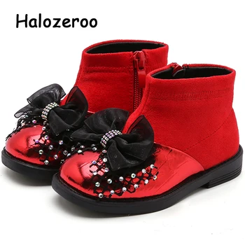 

New Winter Toddler Bow Boots Baby Girls Princess Ankle Boots Children Brand Shoes Black Shoes Fashion Boots Pu Leather Boots
