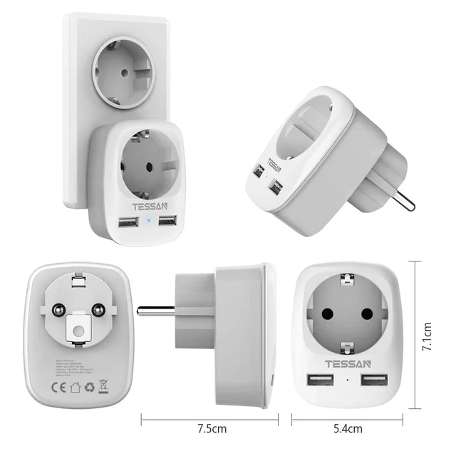 TESSAN-enchufe USB compacto, 5 en 1, ladrón, con 3 enchufes Schuko y 3  puertos USB, adaptador de enchufe múltiple para el hogar y la Oficina -  AliExpress
