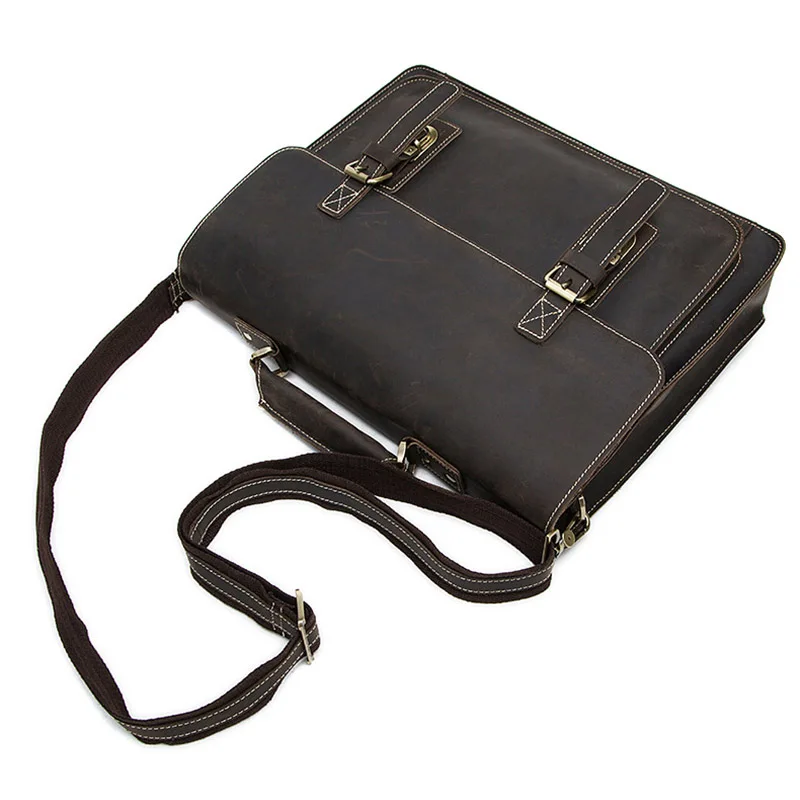 Dark Brown Unisex Large Leather Travel Laptop Bags Briefcase