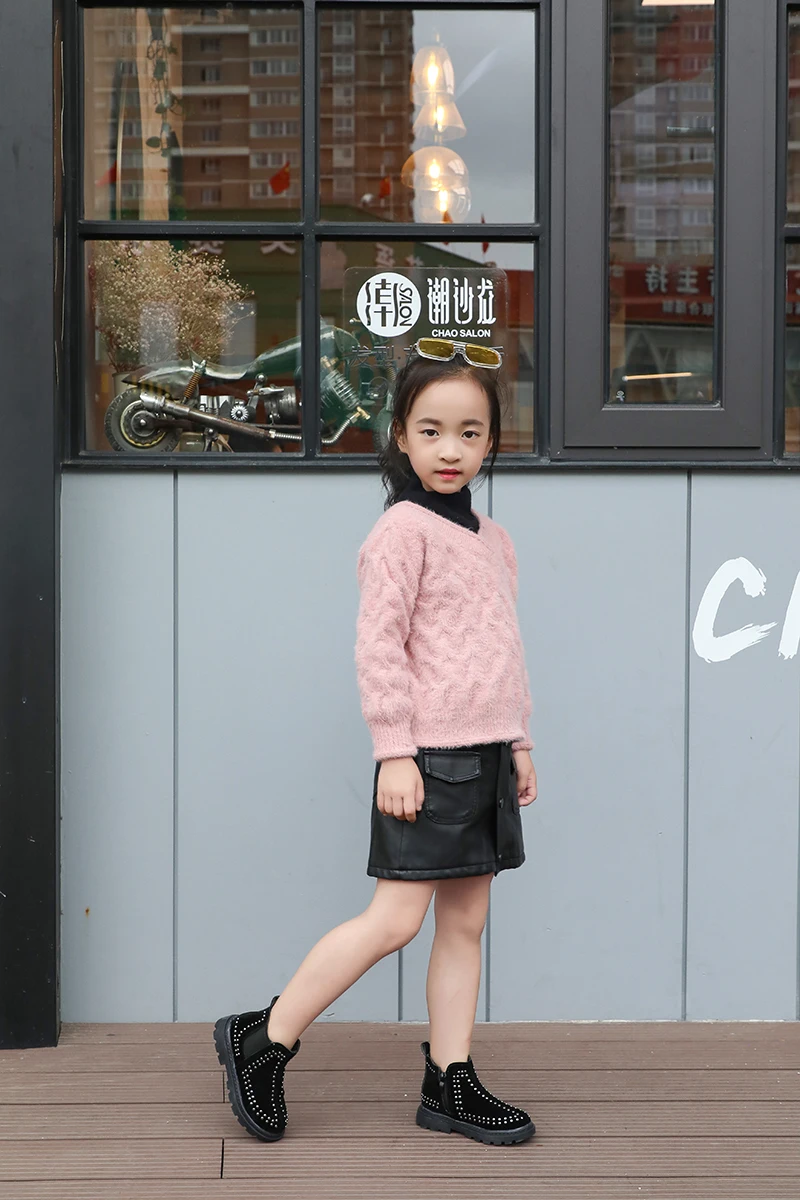 Тренд; Детские ботильоны унисекс; модные ботинки на молнии для мальчиков и девочек; коричневые дизайнерские детские ботинки с шипами; уличная теплая детская обувь