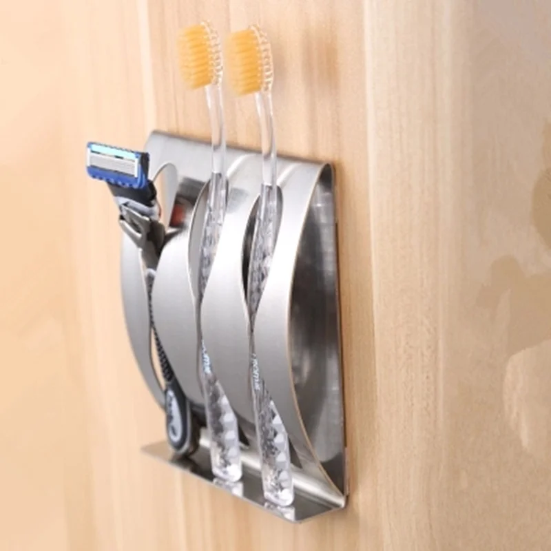 

20pcs Stainless steel wall toothbrush holder 3 position tooth brush Organizer box non-sucker decorative bathroom accessories