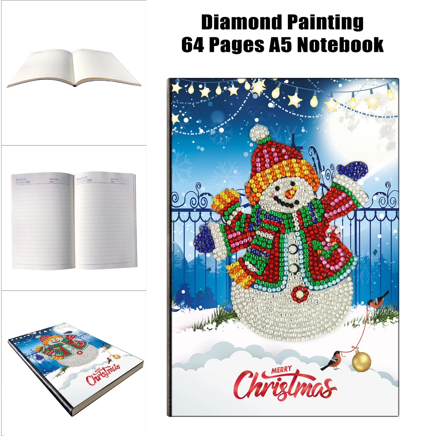 

EverShine Special Shaped Snowman Diamond Painting Notebook 60 Pages A5 Notebook Diamond Mosaic Picture Rhinestone Christmas Gift