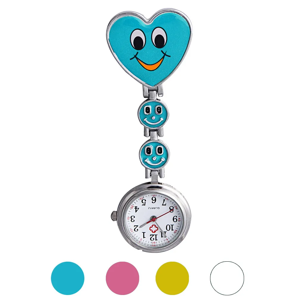 Reloj de bolsillo con colgante de corazón y cara sonriente para mujer, pulsera con broche de sonrisa para enfermera, de bolsillo, X5