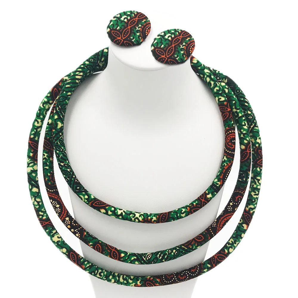 Women necklace earring set African print wax fabric necklace earrings jewelry Ankara jewelry (12)