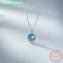 BOSCEN 925 пробы Серебряное ожерелье с подвеской для женщин подарок на день рождения украшенное кристаллами Swarovski круглое синее