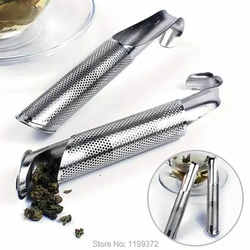 

200pcs Stainless Steel Tea Infuser Pipe Stick Metal Mesh Strainer Spice Filter Coffee Teaware Steeper With Hook