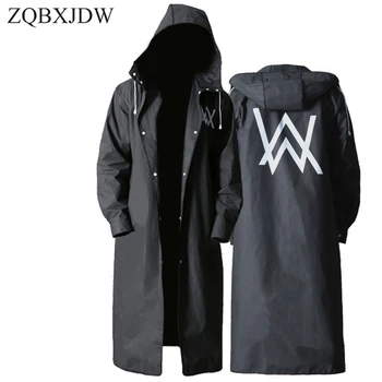 

ZQBXJDW Stylish EVA Black Adult Raincoat Alan Walker Pattern Outdoor Men's Long Style Hiking Poncho Environmental rain coat