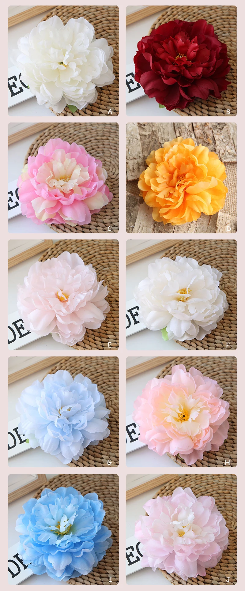 Artificial Diameter 15cm Peony Big Flower Head Flower Wall DIY Wedding Decoration Silk Fake Flower Home Floral Arrangements Accessories (71)