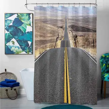 

Shower Curtains Japanese Americana Landscape Decor,Pacific Coast Highway on The Road Trip to Endless Desert Western