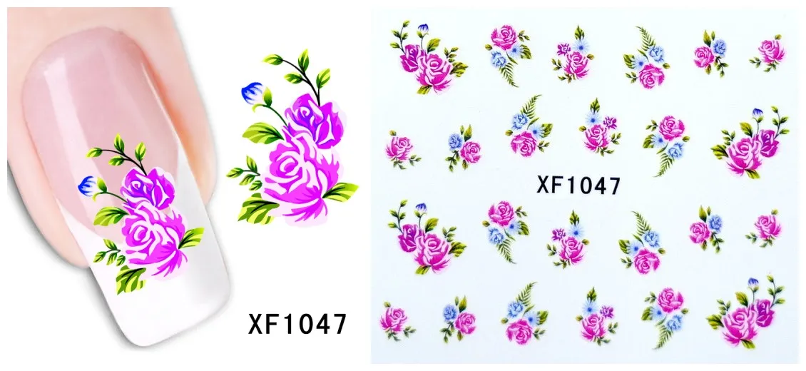5 листов, Водные Наклейки для ногтей, слайдеры, дизайн для ногтей, 3D цветок, серия, Водные Наклейки для ногтей, переводные наклейки для ногтей - Цвет: XF1047