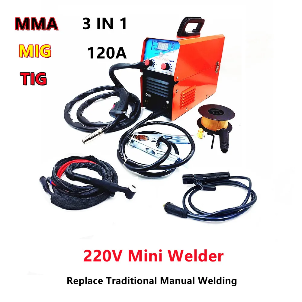 TIG MMA MIG Welder Machine Semi-Automatic 220V Inverter Tig IGBT Gasless Mig 3 in 1 Synergic Welding 120A | Инструменты