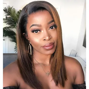 

Ombre 360 Lace Frontal Short Bob Wigs Brazilian 100% Human Hair 360 Lace Wigs with Baby Hair Pre Plucked Natural Hairline