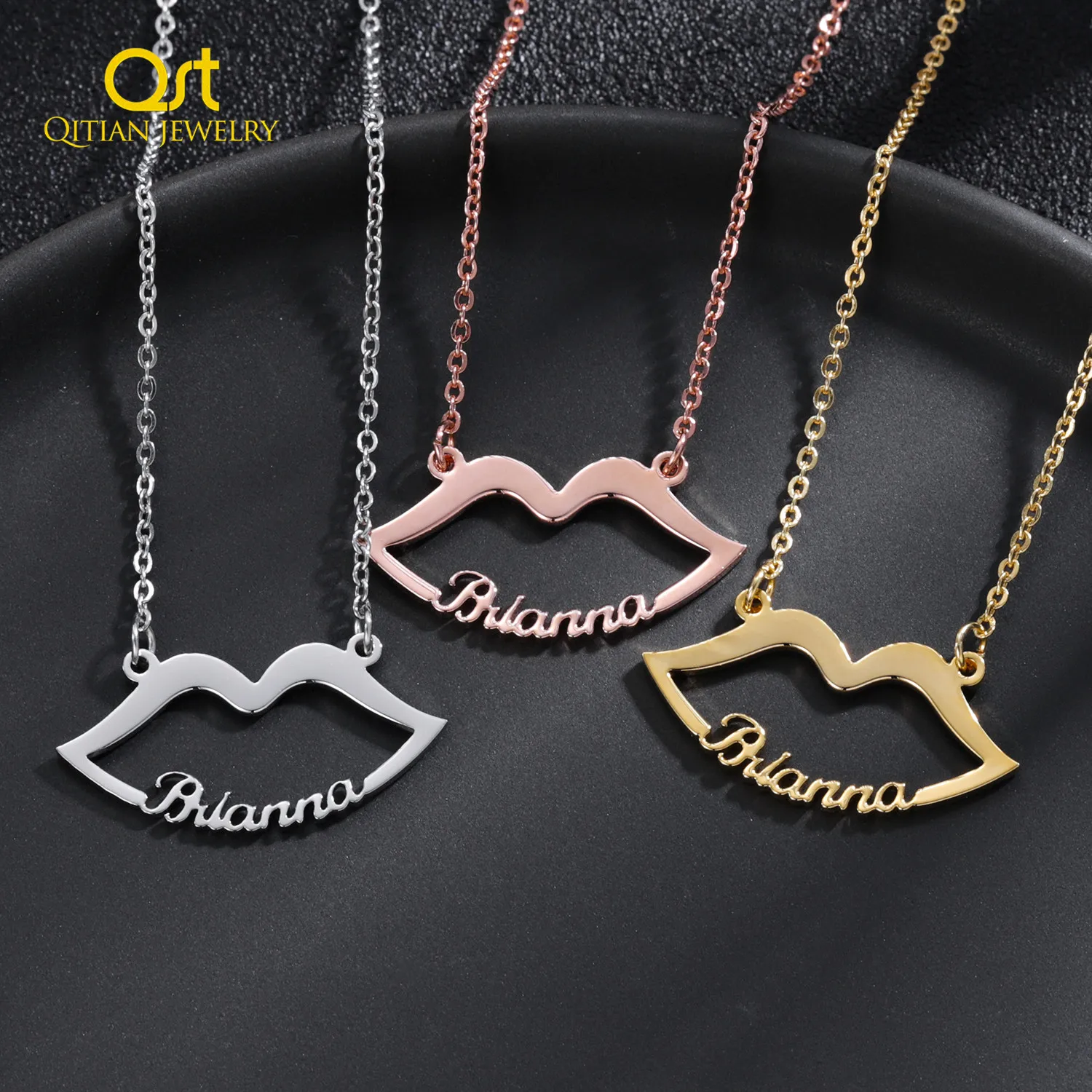 Personalized Lips Name Necklace Custom Gold Stainless Steel Nameplated Necklaces Sexy Jewelry Gifts Women Girl |