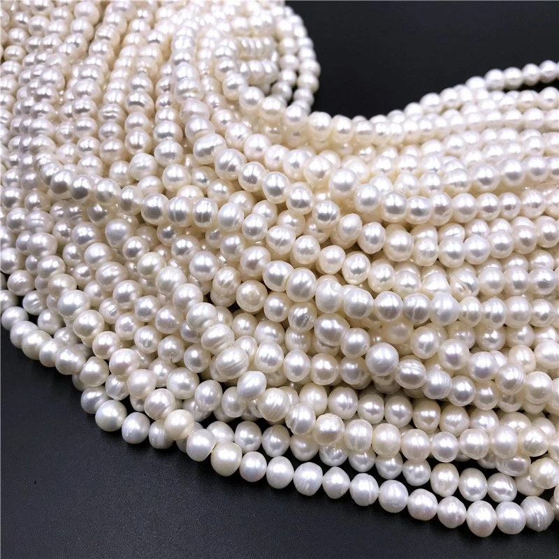 Wholesale Natural Cultured Freshwater White Pearl Round Loos Beads 14.5" Strand 