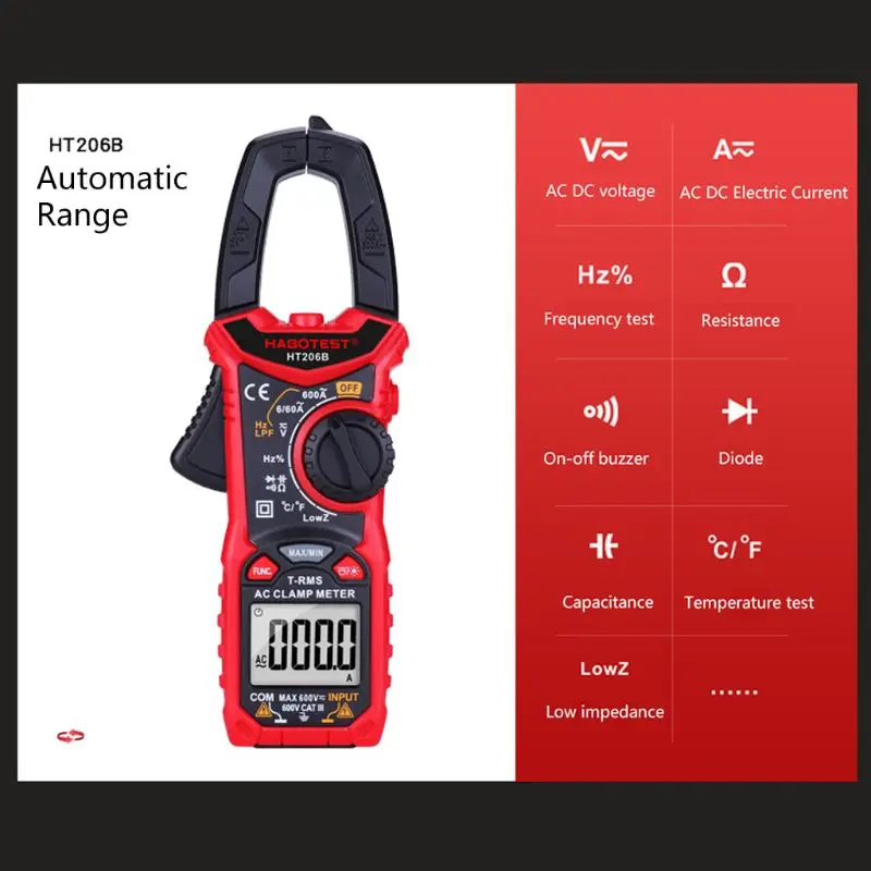 

HT206 AC/DC Digital Clamp Meter Multimeter High Precision Capacitance NCV Tester