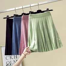 Модная тонкая однотонная трендовая шерстяная Осенняя Мини Короткая зимняя вязаная юбка женская Плиссированная Юбка Femme повседневная юбка трапециевидной формы с высокой талией Falda