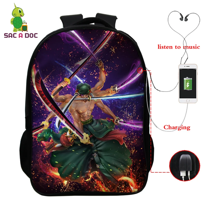 Mochila аниме один кусок рюкзаки многофункциональный USB зарядка латоп рюкзак школьные сумки для подростков девочек мальчиков путешествия рюкзак - Цвет: 30