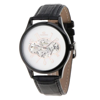 

Mens Stainless Steel Leather Skeleton Mechanical Automatic Watch