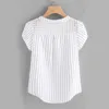 Fashion Blouses Striped Print Shirt Tops Hollow Out Short Butterfly Sleeve Blouse Top Solid Summer Casual Women Shirts Tunic 2