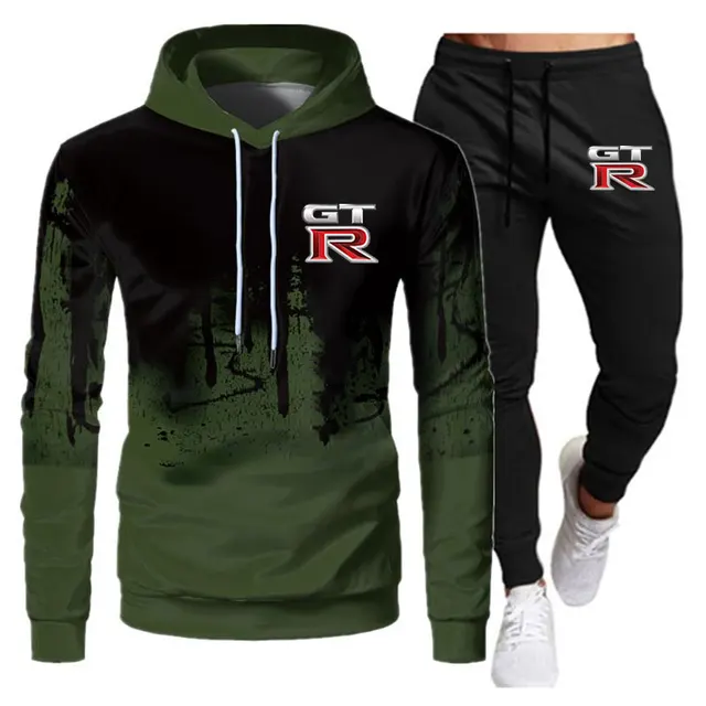Men's sweater, hoodie and pants, two-piece printing casual fashion sports suit jacket, men's loose and breathable running  suit 5