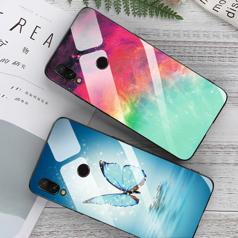 

Case For Xiaomi Redmi Note 7 Tempered Glass Case Boat Pattern Protective Back Cover For Redmi 7 Soft Edge Bumper Cases