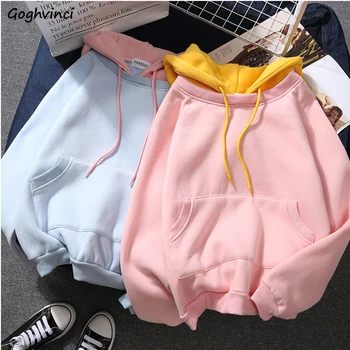 

Hoodies Women Patchwork Solid All-match Thicker Streetwear Pockets Womens Various Color Clothes Ladies Lovely Sweet Leisure Girl