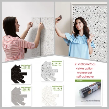 

Funlife 21x100cmx7pcs Dark Grey White Black Terrazzo adhesive Tile Sticker Waterpoof Kitchen Bathroom Functional Wall Sticker
