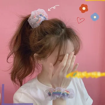 

Hair Rope Chiffon Hair Scrunchies Women Sweet Rainbow Mesh Yarn Hair Accessories Large Intestine Hair Ring