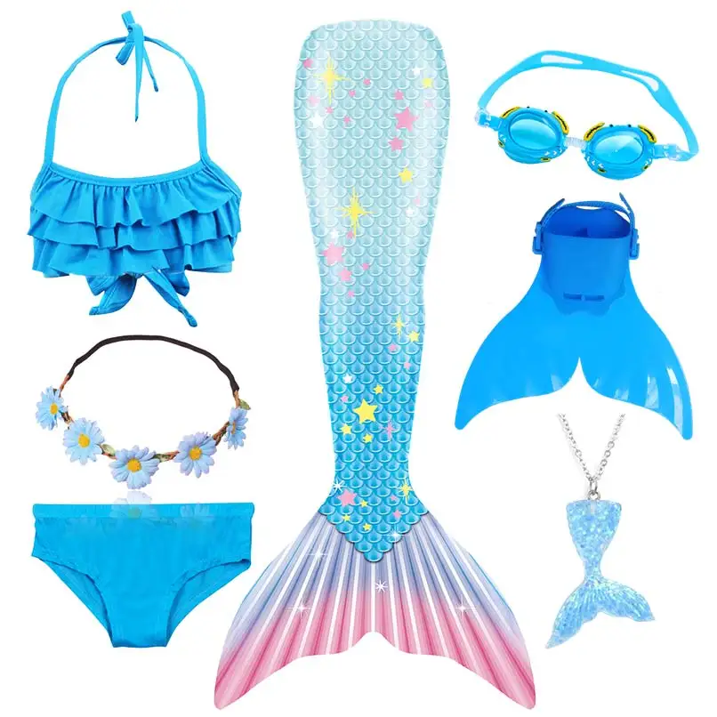 4 Colors 3 Pieces Girl Kids Mermaid Tail Swimmable Bikini Set Bathing Suit Fancy Children Mermaid Tail Costume Cosplay 3-12Y police woman costume